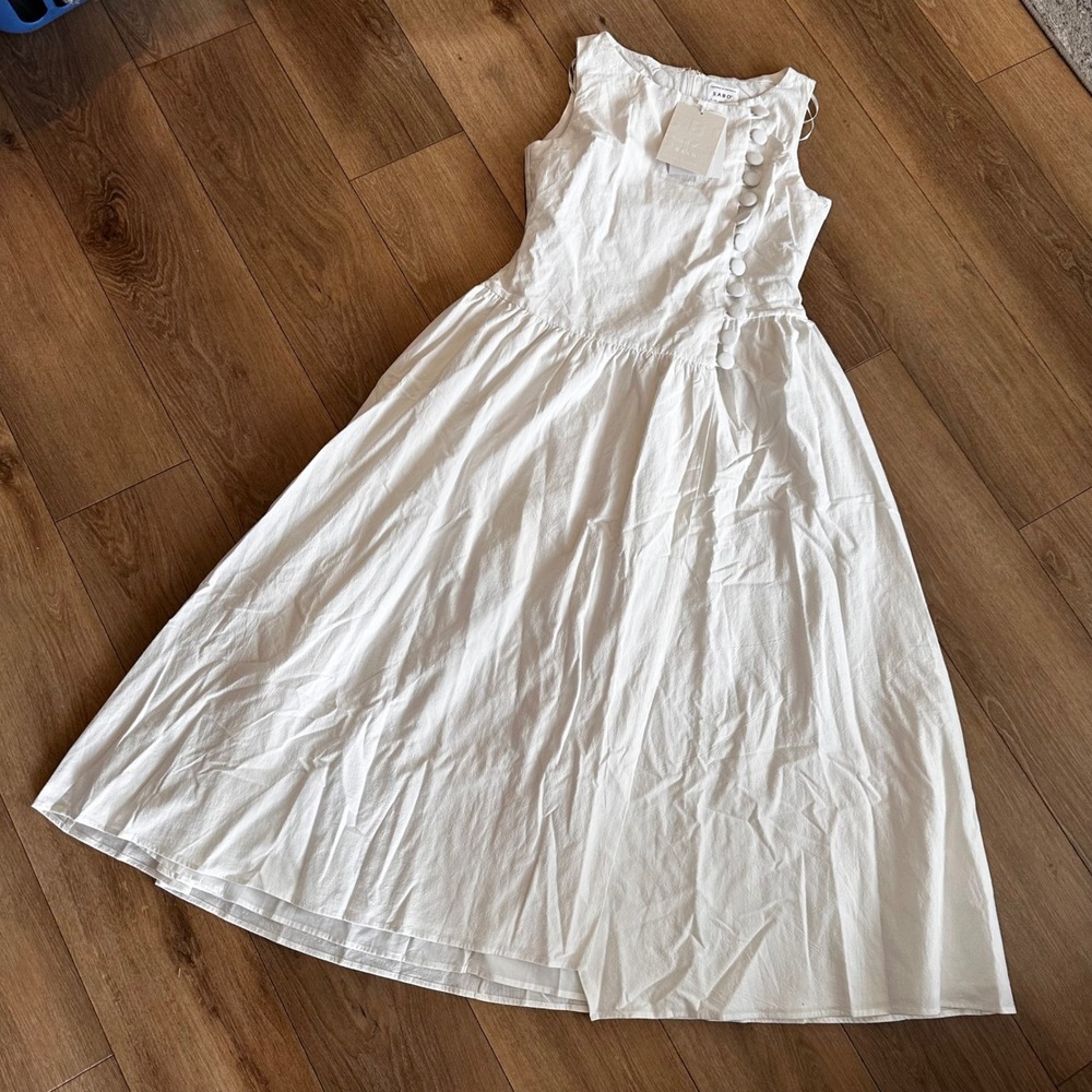 Sabo Skirt White Sleeveless Button Front Midi Dress Size XXL AU 16 USA 12 NWT